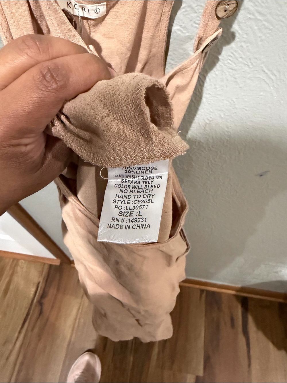 Kori Dusty Tan Sleeveless Summer Overalls Jumpsuit Size L NWT Linen Blend Boho - Picture 4 of 4